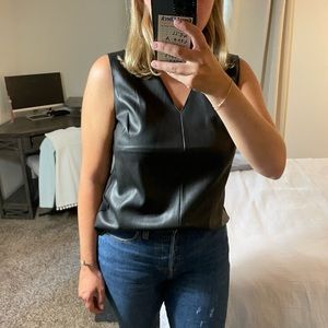 Pleather v neck tank, black